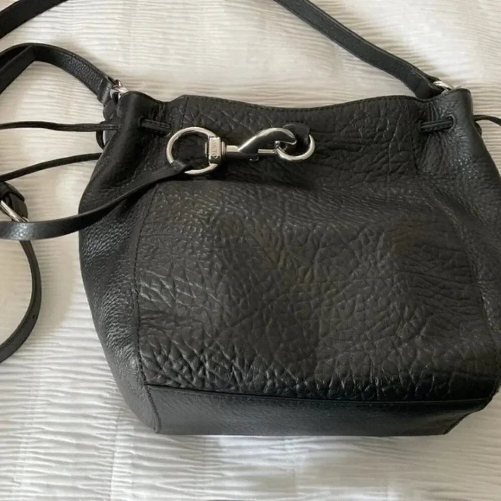 Vince Camuto Black Textured Shoulder Bag with Silver Hardware